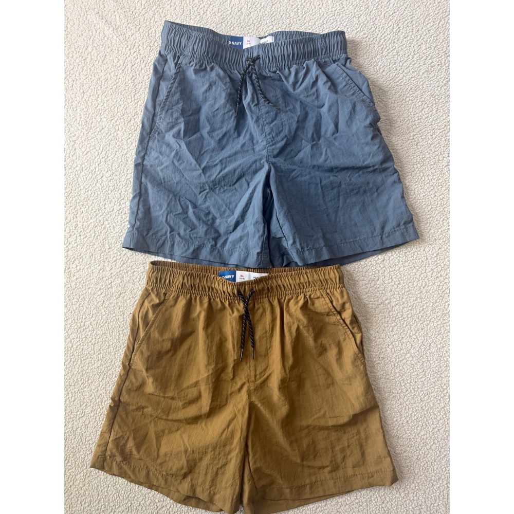 Old Navy Boys Jogger Quick Dry Shorts XL Blue Brown Polyester Pockets Drawstring